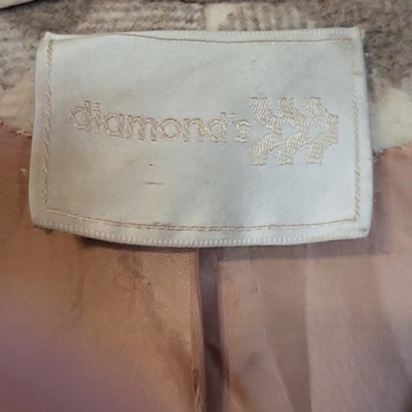 Vintage Diamond's Long Wool-Blend Oatmeal Plaid Open Front Belted Size: M - Picture 7 of 11